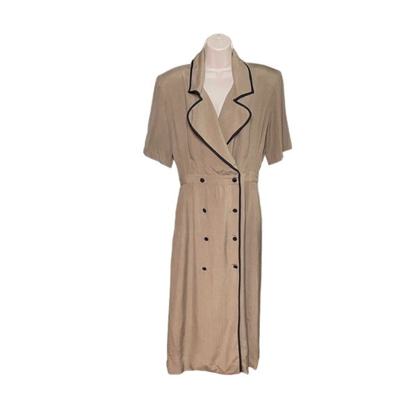 Neiman Marcus Double Breast Sailor Dress Vintage 1970 Size 12 Brown Black Trim u - Picture 1 of 11